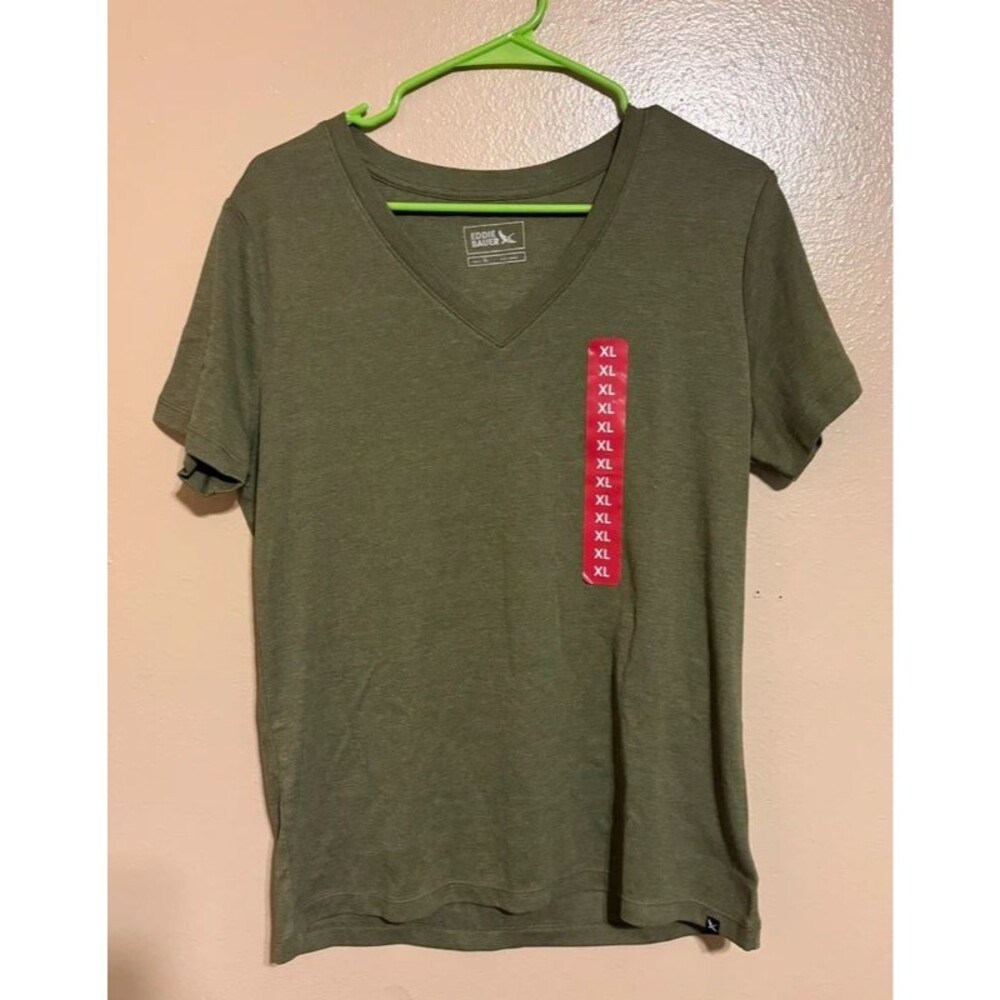Olive Green Eddie Bauer Women’s Short Sleeve V Neck Shirt